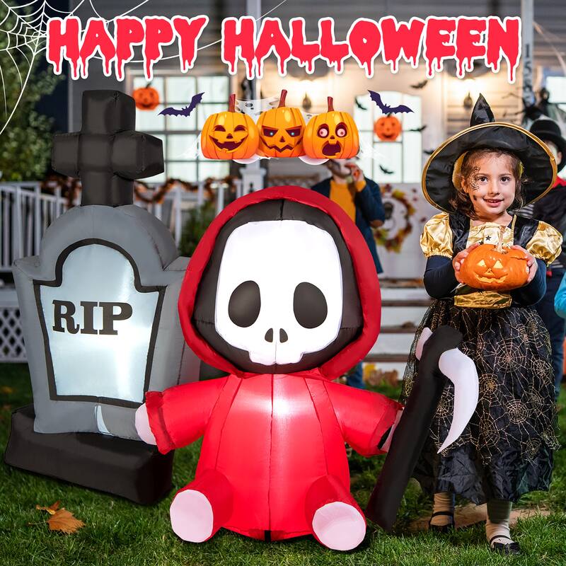 Costway 5ft Inflatable Halloween Ghost Holding Sickle & Tombstone Blow - See Details