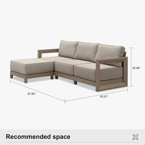 dimension image slide 4 of 16, PURPLE LEAF Caesar L-Shaped Khaki Outdoor Couch with 9.6" Thick for Yard Porch Deck Patio Conversation Sets
