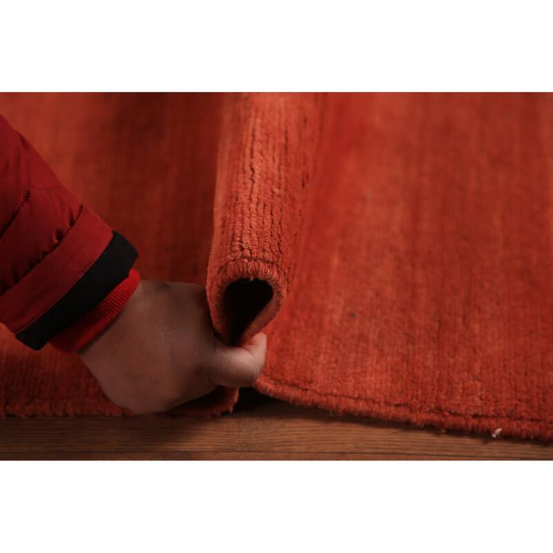 Striped Orange Gabbeh Modern Area Rug Hand-Knotted Wool Carpet - 6'6" x 9'10"