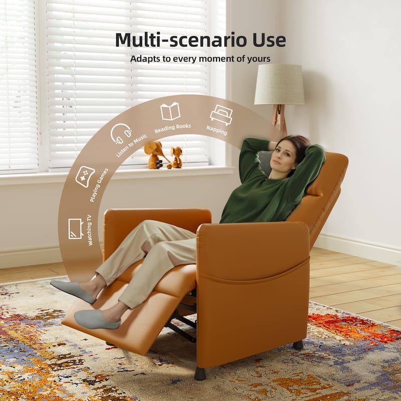 Power Recliner Chair for Adults - Black Leather Electric Recliner / Footrest & Backrest, Padded Seat, Compact