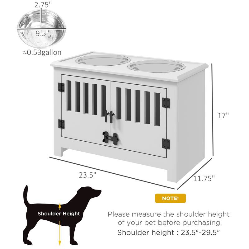 PawHut Large Elevated Dog Bowls with Storage Cabinet Containing Large 37L Capacity, Raised Dog Bowl Stand Pet Food Bowl - White