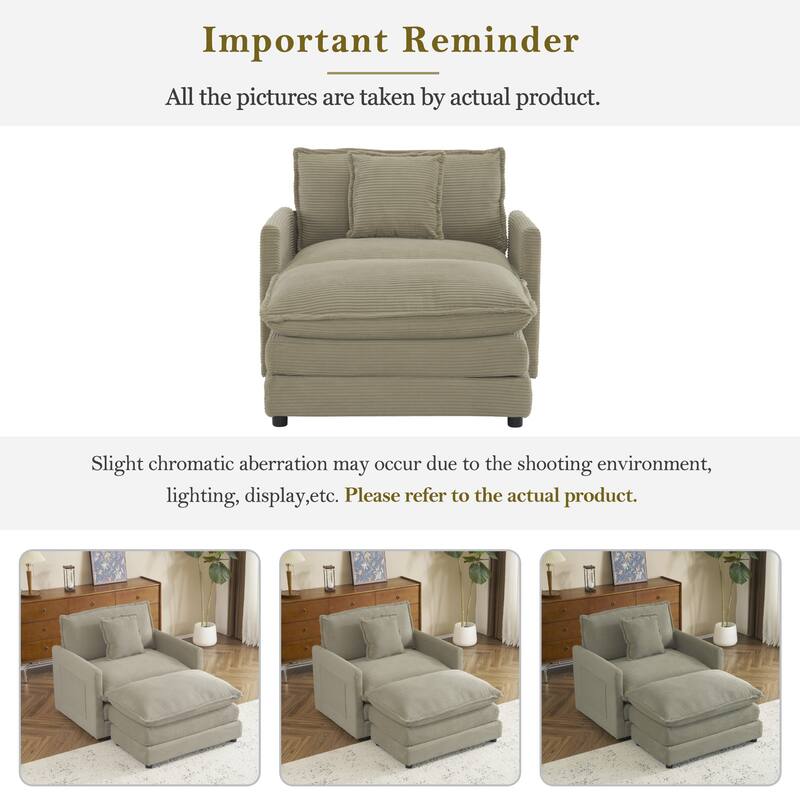 Roomfitters Compact L-Shape Sectional Sofa, Upholstered Corduroy Couch with Side Storage Pockets for Stylish Living Room