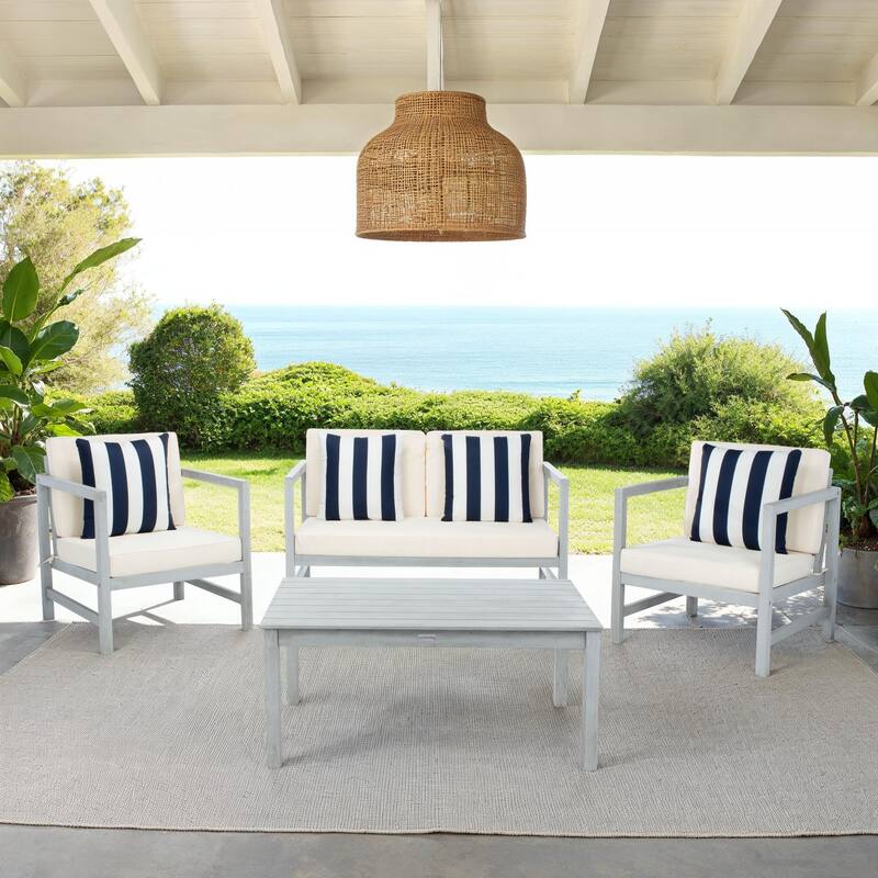 SAFAVIEH Outdoor Citlali 4-Piece Conversation Set with Accent Pillow - 50W x 29D x 29H