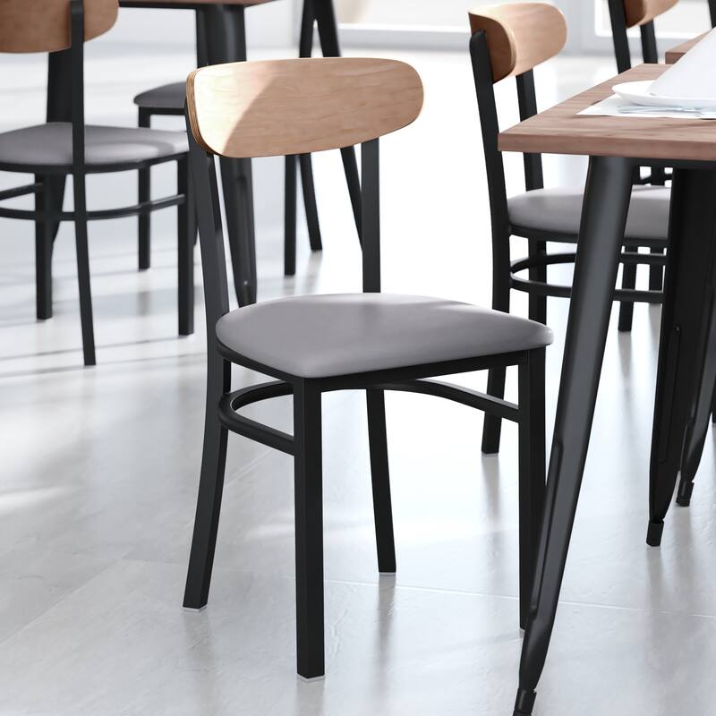 Commercial Metal Dining Chair with Wood Seat and Boomerang Back