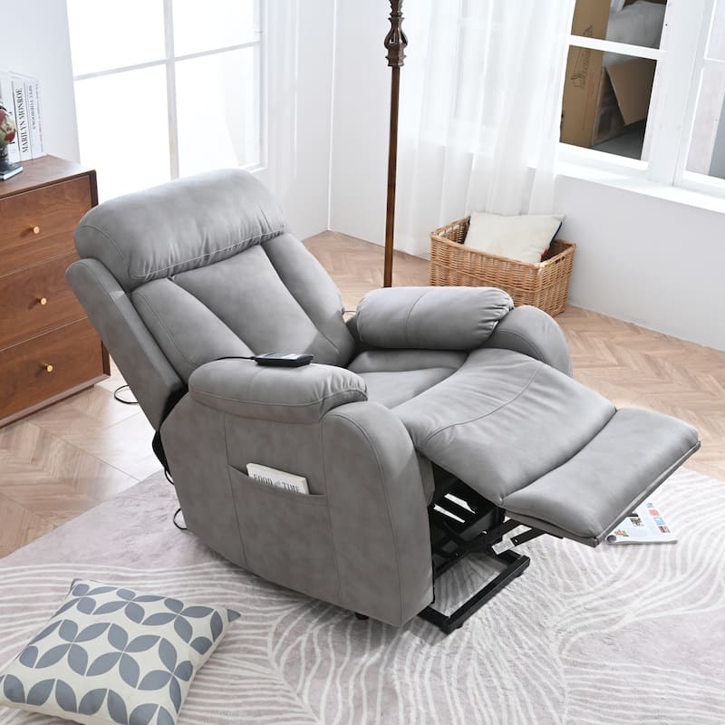 Small Power Lift Recliner Chair, Fabric Upholstered Heavy Duty Electric Recliner, Lounge Sofa Chair with Side Pocket