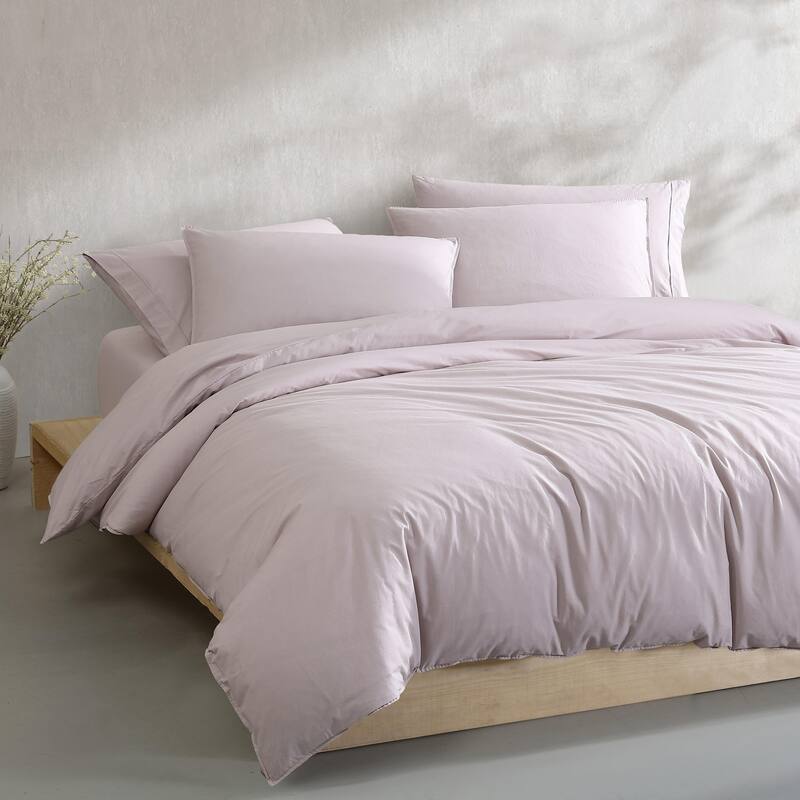 Calvin Klein Washed Percale Solid Cotton Duvet Cover Set