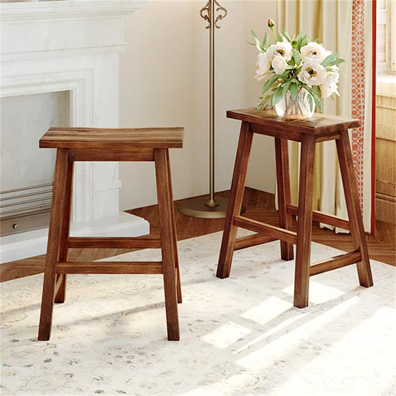 Farmhouse Rustic Counter Height Wood Walnut Dining Stools (Set of 2) - Walnut