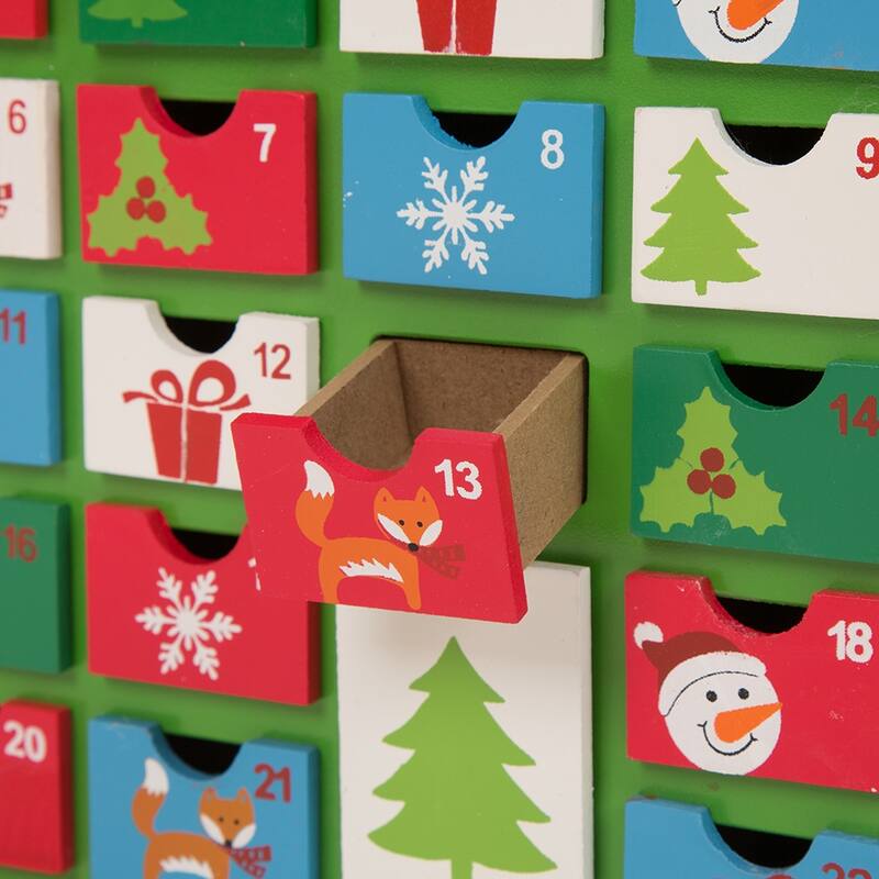 Glitzhome Christmas Wooden LED Farmhouse Countdown Advent Calendar with Drawer