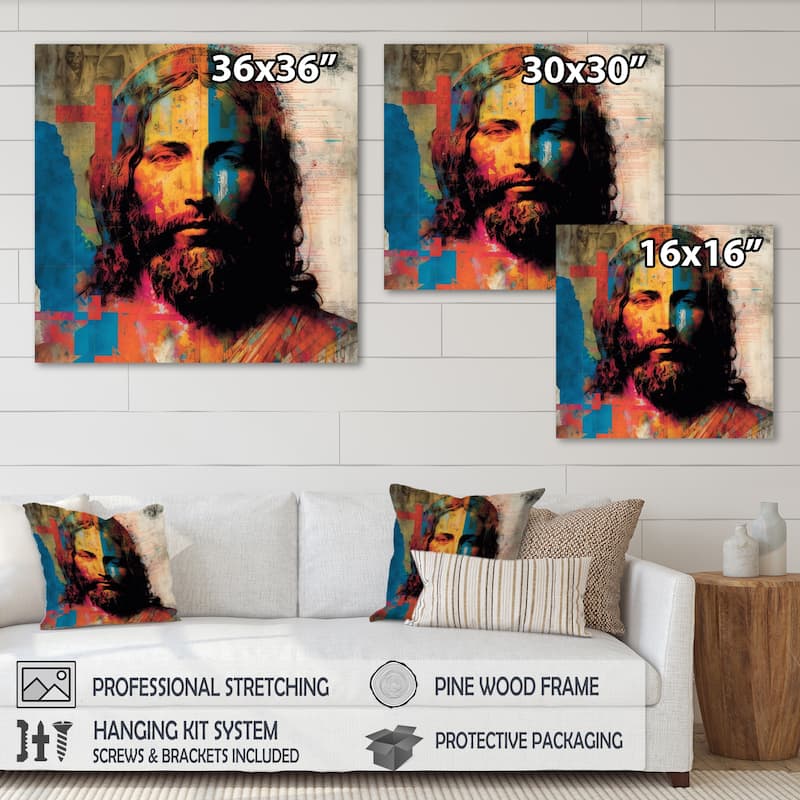 Designart 'Pop Art Jesus Portrait III' Spiritual Canvas Wall Art