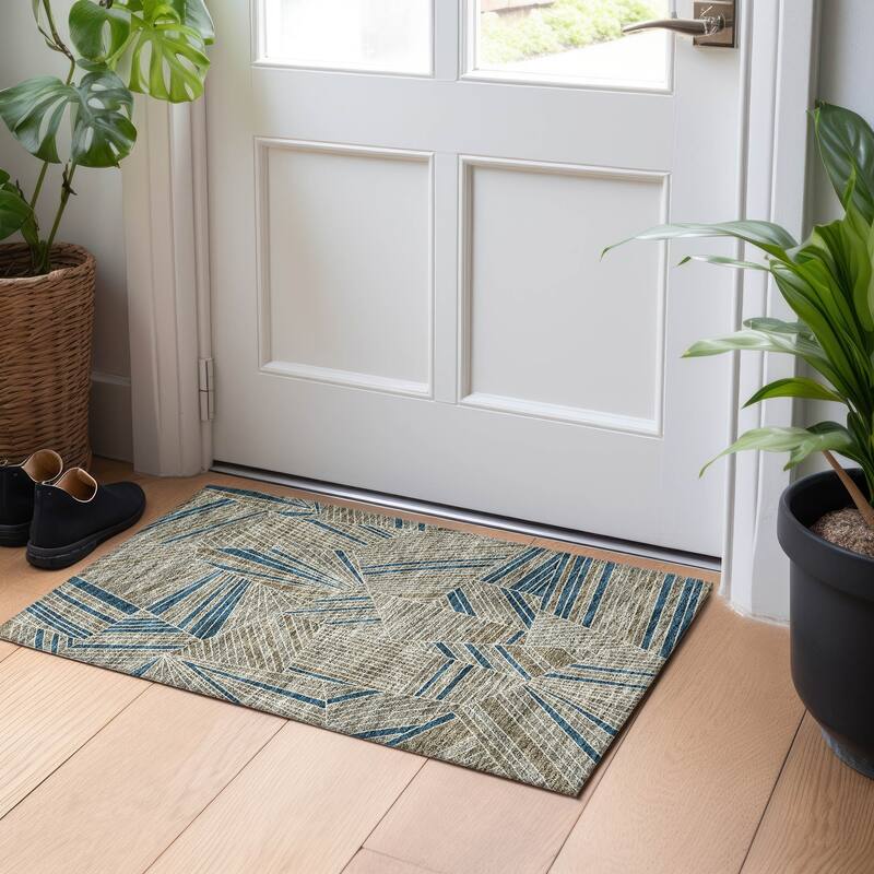 Machine Washable Indoor/ Outdoor Chantille Modern Mosaic Rug