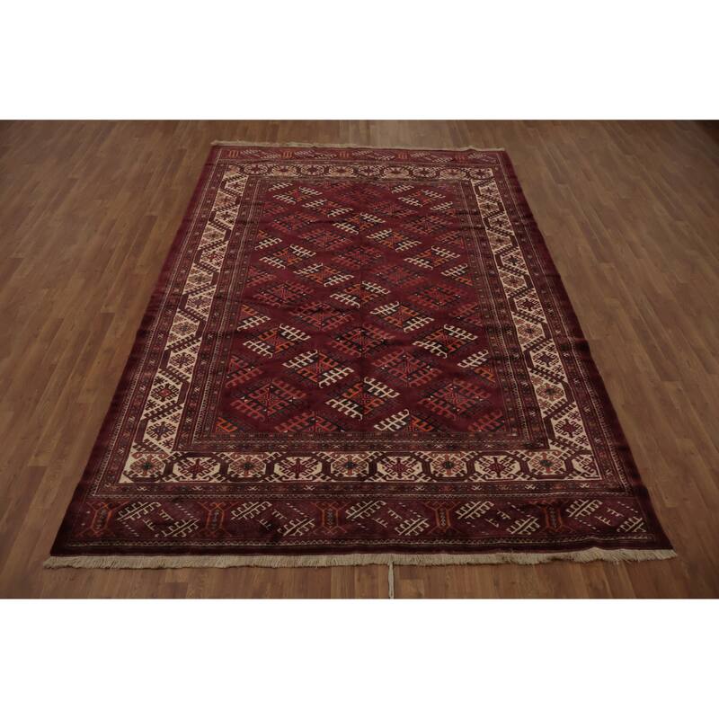 Hand Knotted Oriental 100% Wool Carpet Traditional All-Over Red Turkoman Area Rug - 11' 4'' X 7' 7''