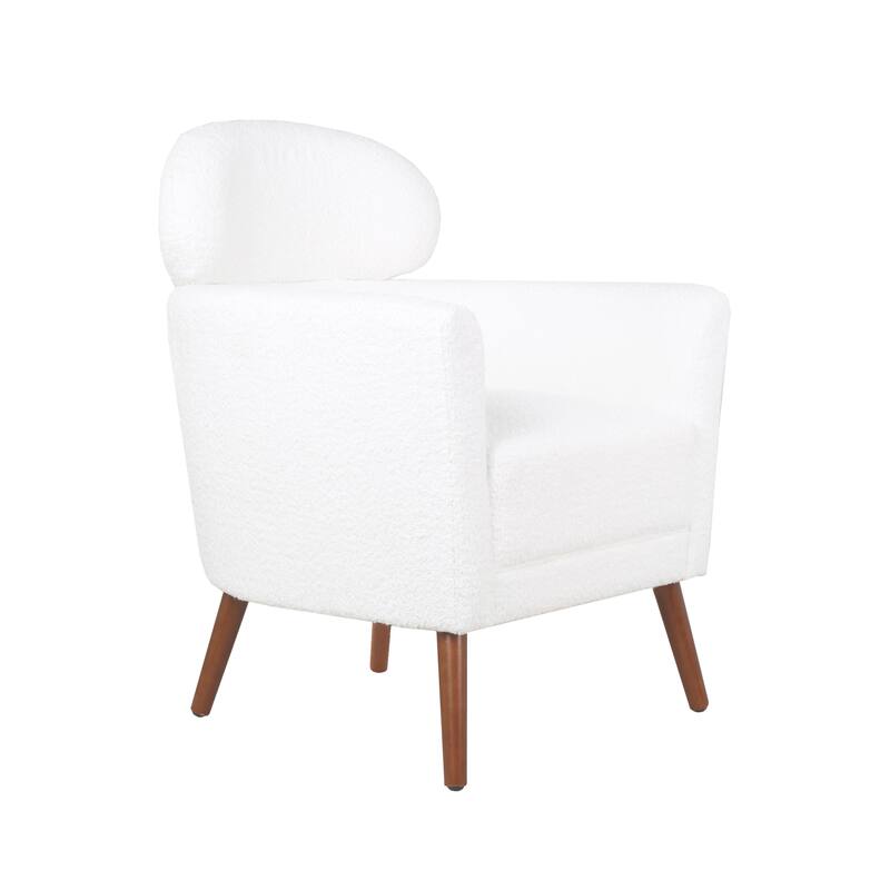 Porthos Home Rhys Sherpa Fabric Accent Barrel Chair with Rubberwood Legs - White