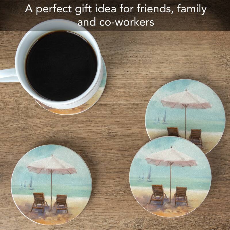 By the Shore 4 Pack Round Natural Sandstone Coasters with Protective Cork Backing Manufactured in The USA