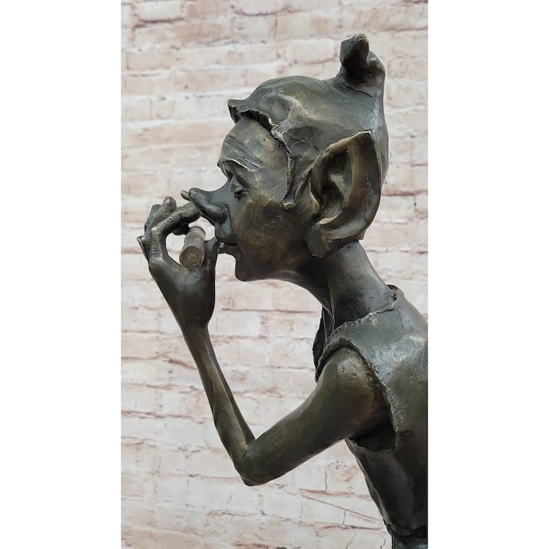 Fantasy Irish Bronze Sculpture – Dancing Leprechaun Playing Flute Figurine