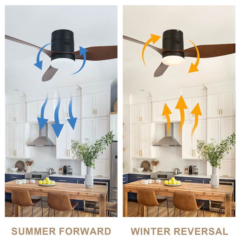 Bella Depot 46" Flush Mount Ceiling Fan with LED Light and Remote 6-Speed Reversible Fan