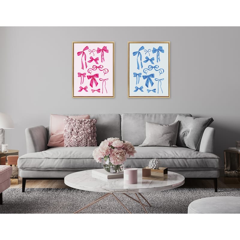 Kate and Laurel Sylvie Pink Bows Framed Canvas by Honey Island Studio