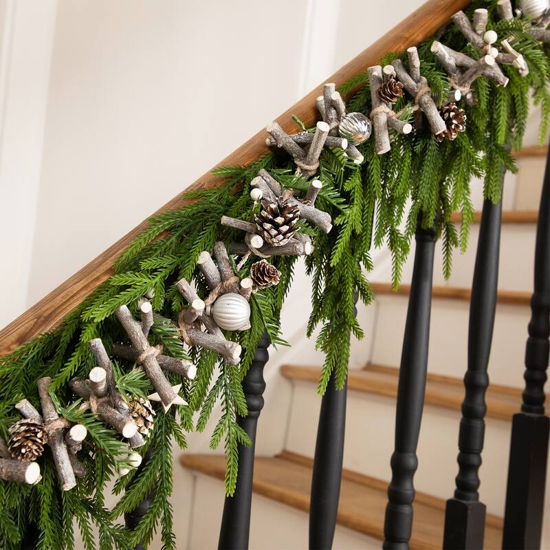 Ornaments and Stars Wood Branch Artificial Christmas Garland - 3.25' x 4" - Unlit