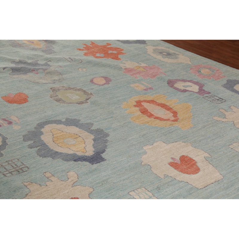 Light Blue Oushak Turkish Large Rug Handmade Vegetable Dye Wool Carpet - 10'3"x 14'0"