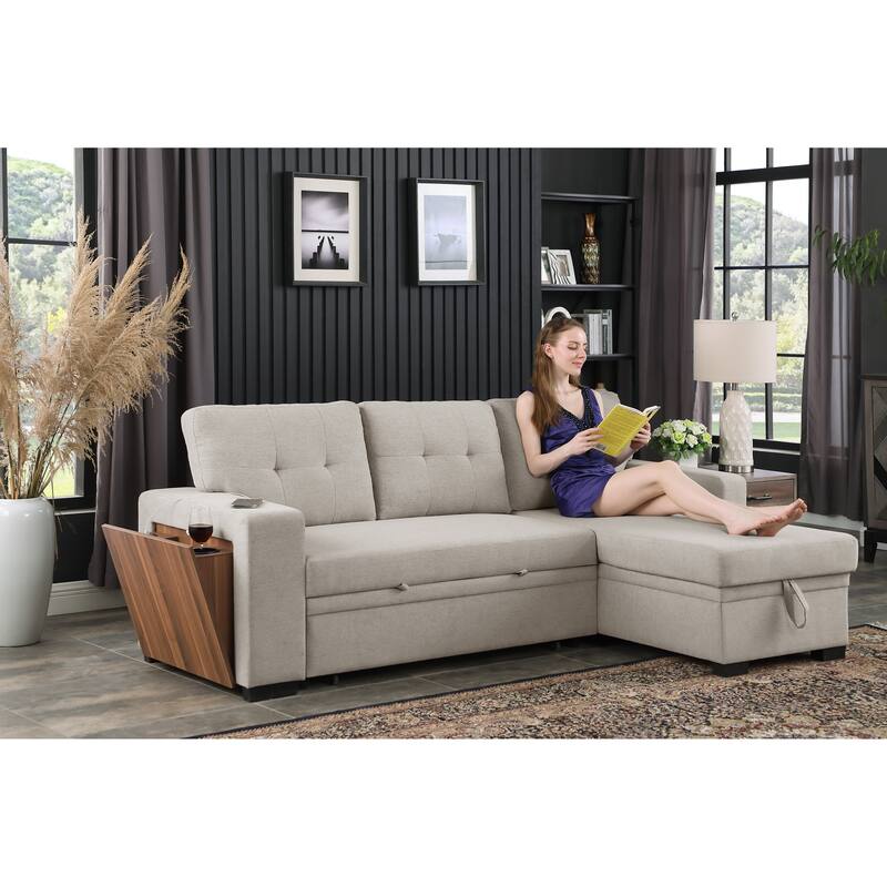 Green L - Shaped Wooden Accent Sofa With Storage Space