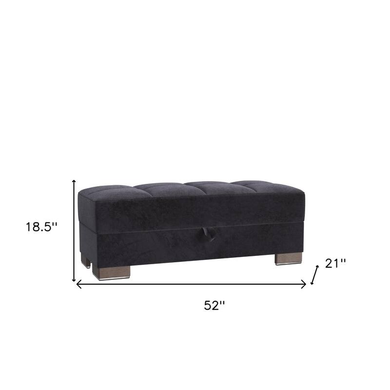 HomeRoots 52" Black and Brown Microfiber Tufted Storage Ottoman