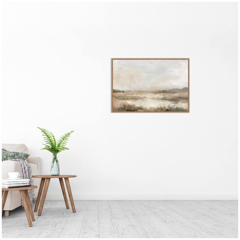 Kate and Laurel Neutral Abstract Landscape by The Creative Bunch Studio Framed Canvas Wall Art Print