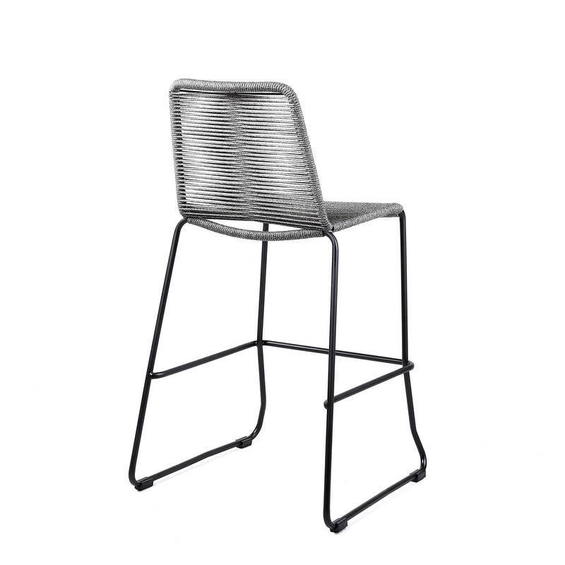 Shasta Black Steel and Rope Indoor Outdoor Bar Height Stackable Patio Bar Stools - Set of 2 - Bar Height