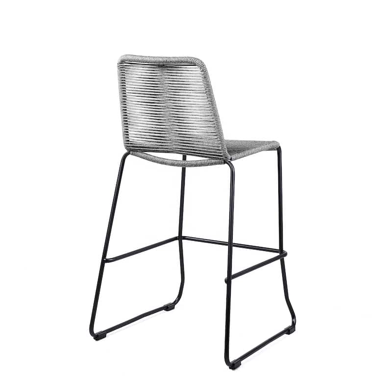 Shasta Black Steel and Rope Indoor Outdoor Bar Height Stackable Patio Bar Stools - Set of 2 - Bar Height