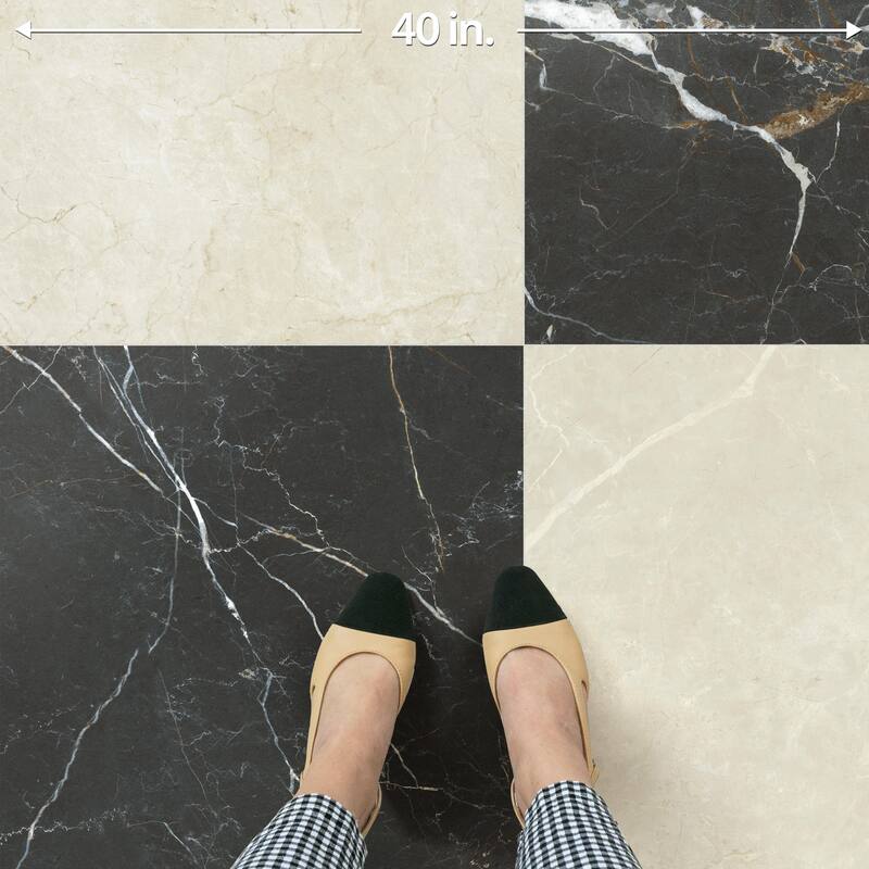 Merola Tile Reve Checker Beige with Noir 23-1/2" x 23-1/2" Porcelain Floor and Wall Tile