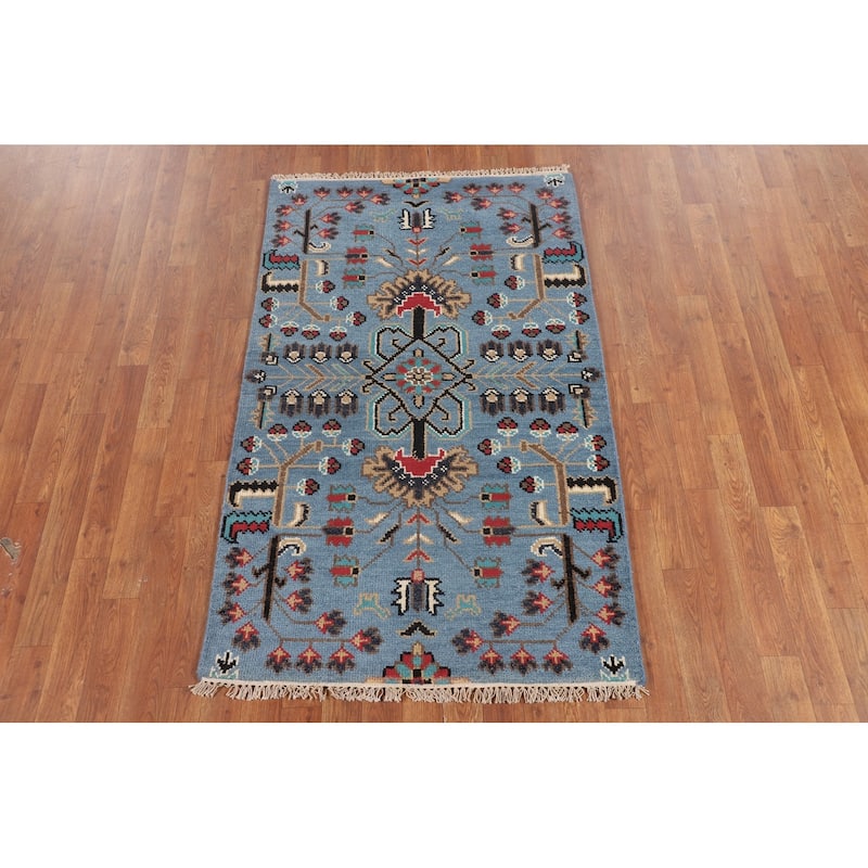 Light Blue Ziegler Foyer Rug Hand-Knotted Wool Carpet - 3'0"x 5'0"