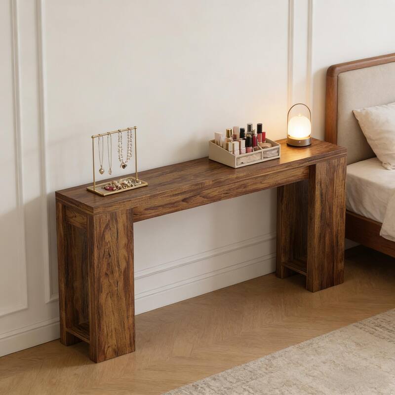 Rossetta Farmhouse Simple Slim Profile Wood-Grain Finish Entryway Table