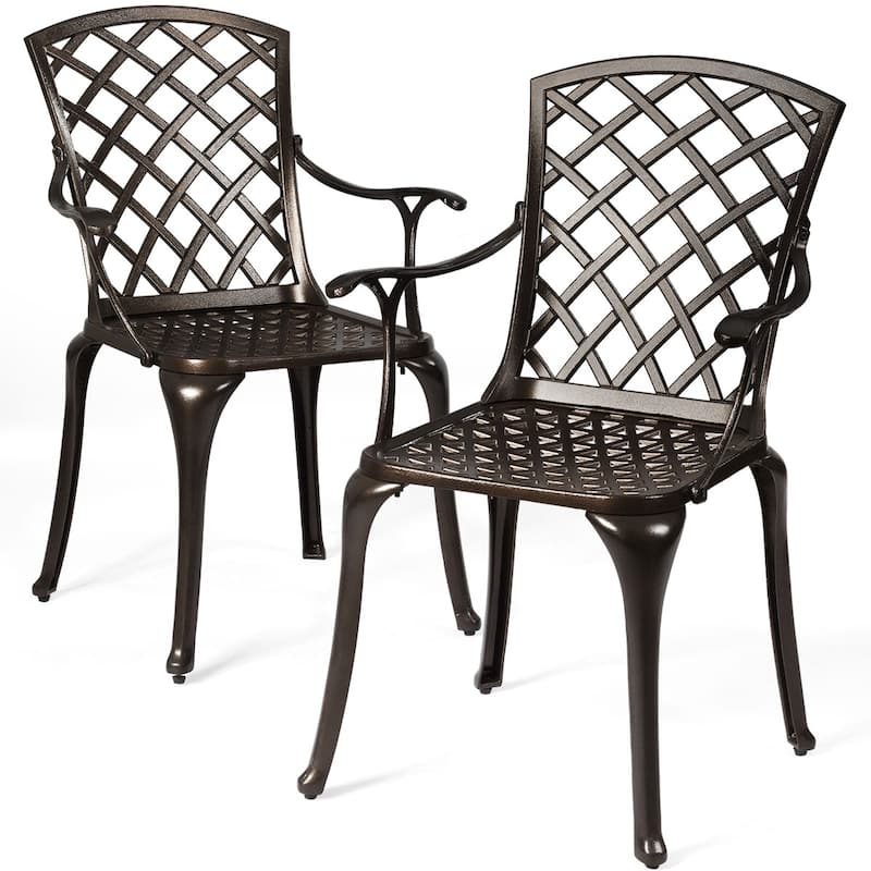 Costway Outdoor Cast Aluminum Arm Dining Chairs Set of 2 Patio Bistro