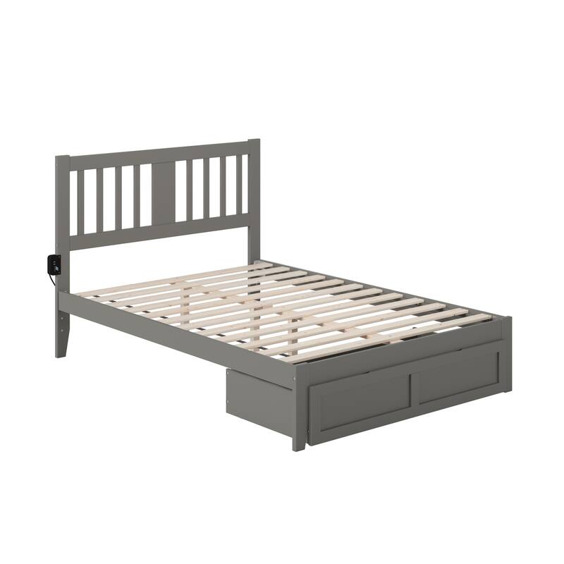 Rustic Full Bed with Foot Drawer & USB - Solid Wood Frame, 54"x76"x47.5"