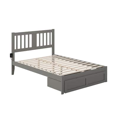 Rustic Full Bed with Foot Drawer & USB - Solid Wood Frame, 54"x76"x47.5"