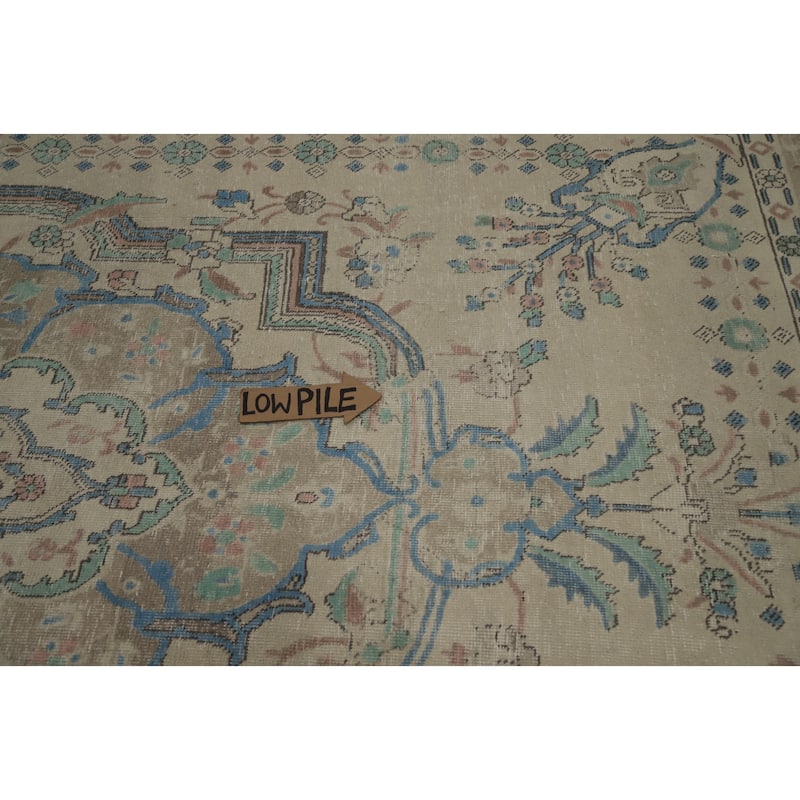 Hand Knotted Oriental 100% Wool Carpet Traditional Floral Beige & Ivories Tabriz Area Rug - 11' 0'' X 7' 10''