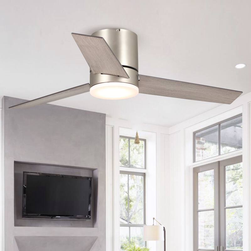 48 inch Modern 3-Blade Wooden Flush Mount Ceiling Fans with Light and Remote
