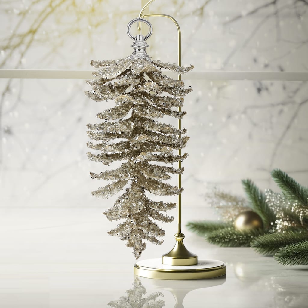 10" Iced Pinecone Ornament Set of 2