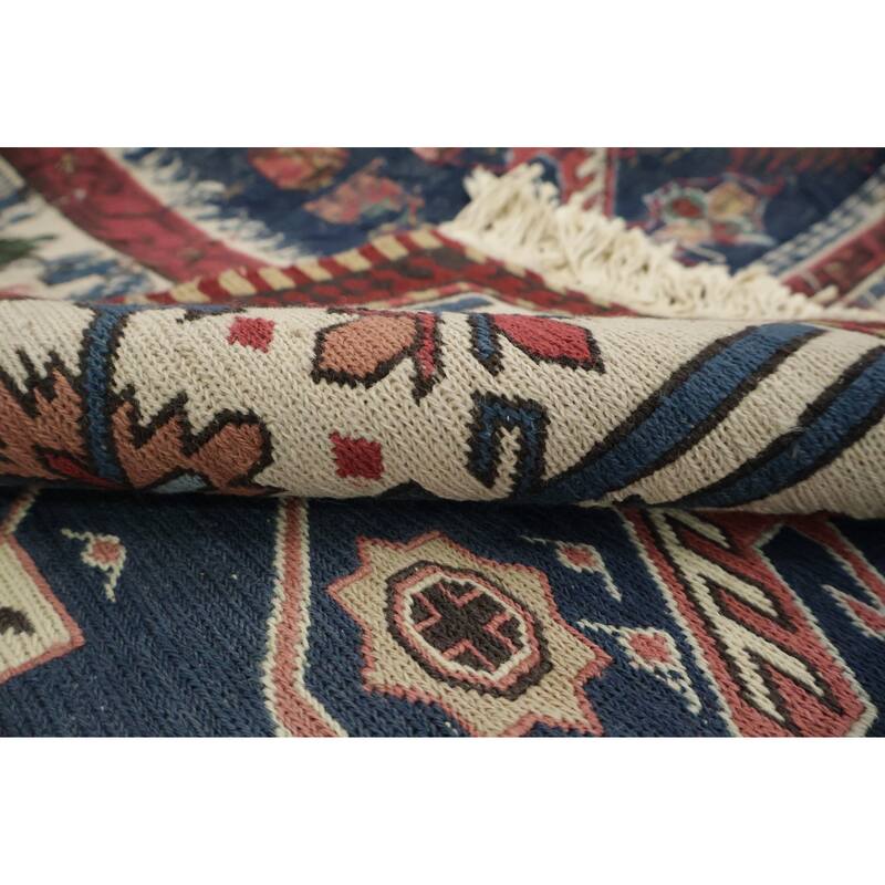 Hand Woven Oriental 100% Wool Carpet Traditional Geometric Navy Blue & Blues Sumak Area Rug - 14' 0'' X 10' 6''