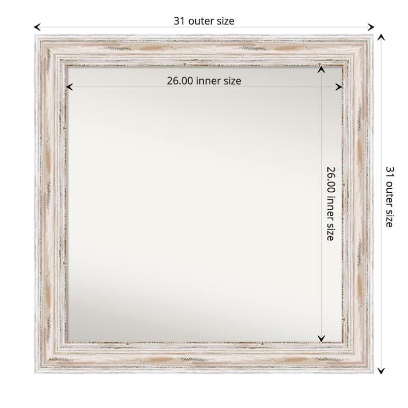 Non-Beveled Wood Bathroom Wall Mirror - Alexandria White Wash Frame - 31 x 31 in - Alexandria White Wash