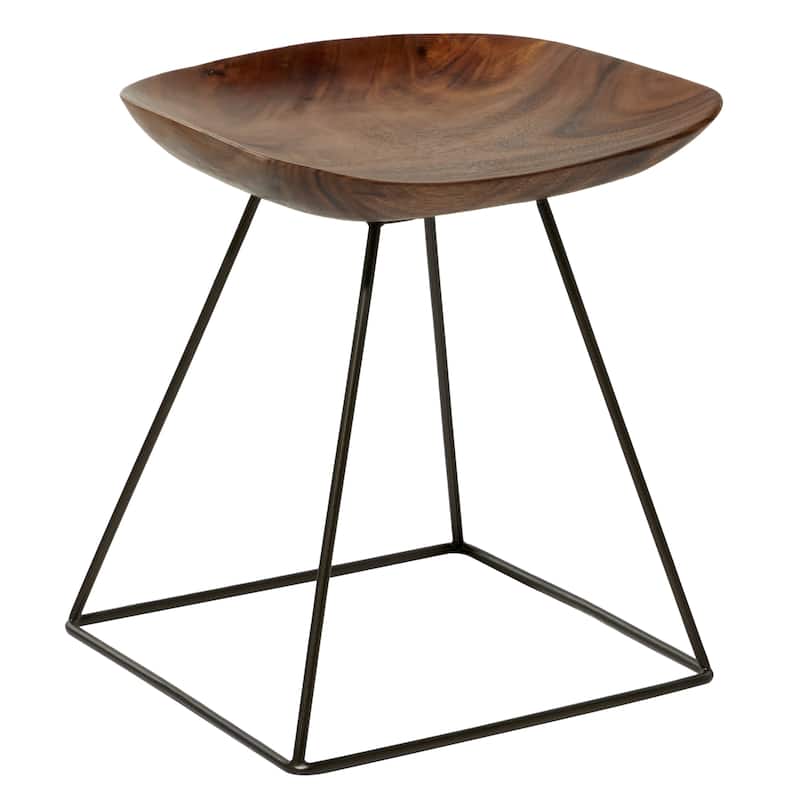 Metal Stool with Black Metal Base - Brown - Roche River Décor.