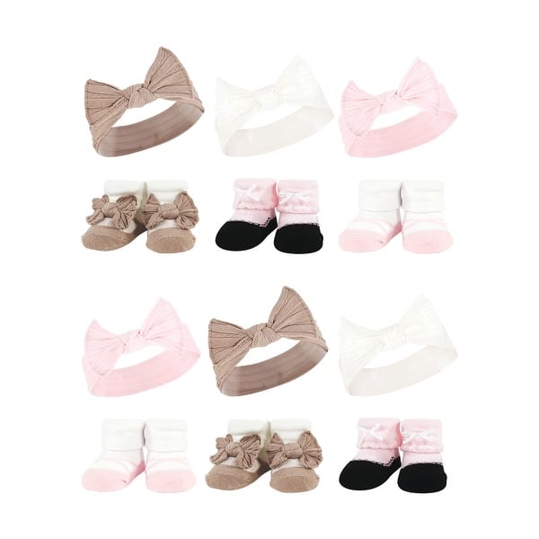 slide 1 of 1, Hudson Baby Infant Girl 12Pc Headband and Socks Giftset, Pink Taupe, One Size - Pink Taupe Pink Taupe - One Size
