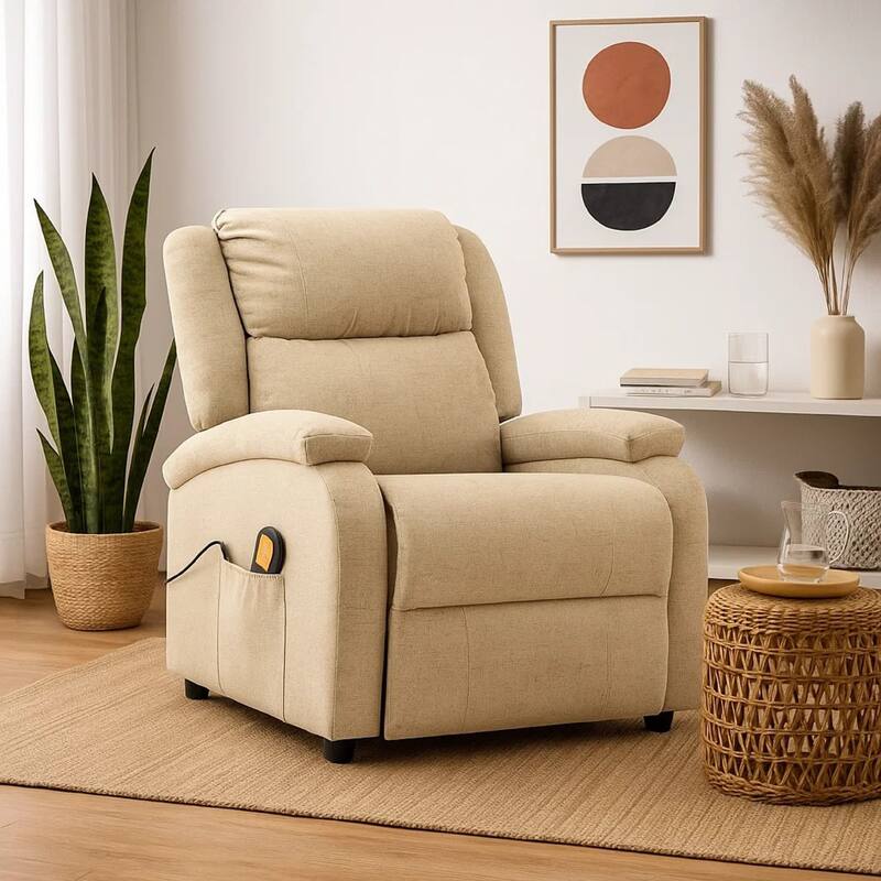 Keo Manual Reclining Massage Chair, Padded Arms, Cream White Fabric
