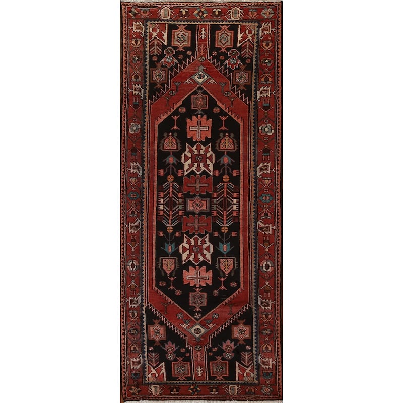 Tribal Geometric Hamedan Persian Runner Rug Wool Hand-knotted Carpet - 3'6" x 9'7"