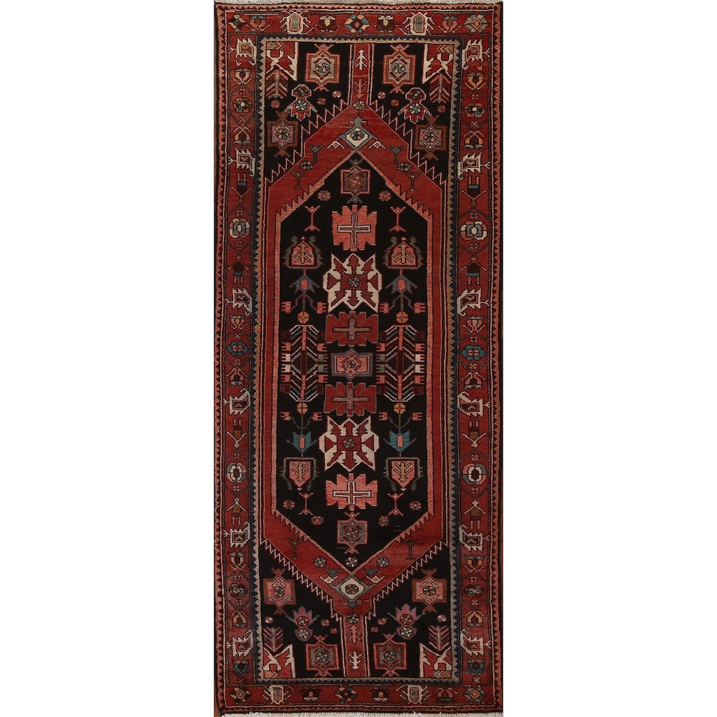 Tribal Geometric Hamedan Persian Runner Rug Wool Hand-knotted Carpet - 3'6" x 9'7"
