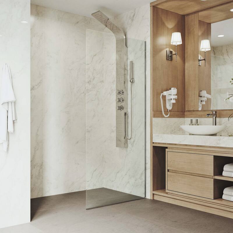 VIGO Zenith 34" W x 74" H Frameless Fixed Shower Screen in Stainless Steel