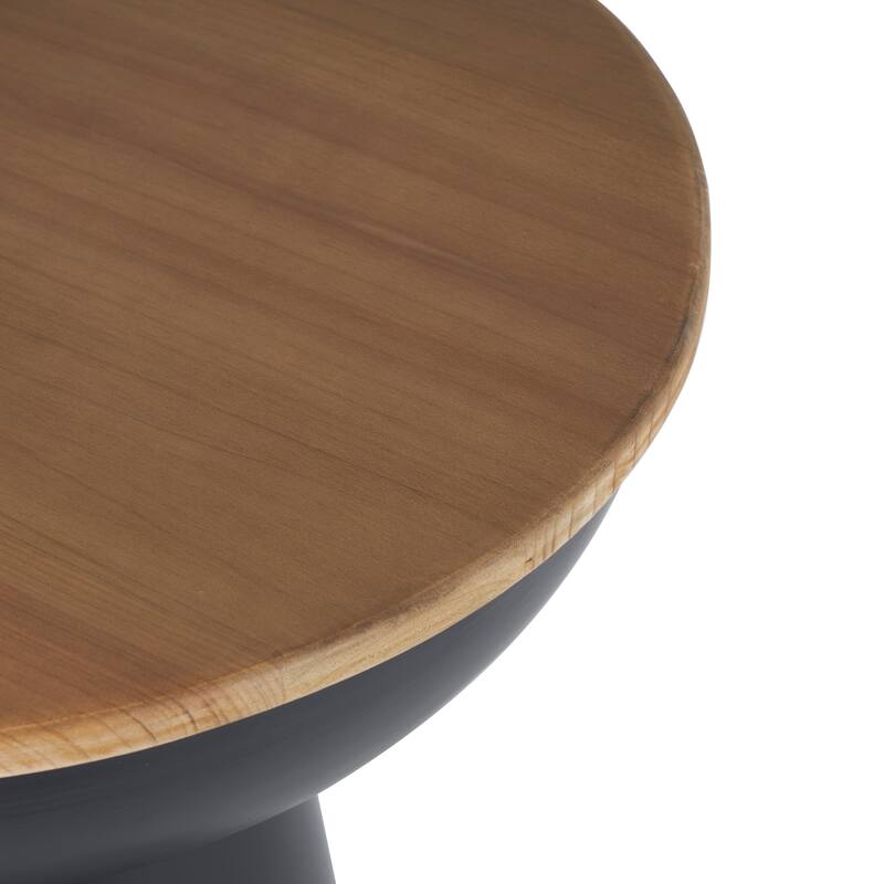 Black Metal Handmade Pedestal Side End Accent Table with Brown Wood Tabletop