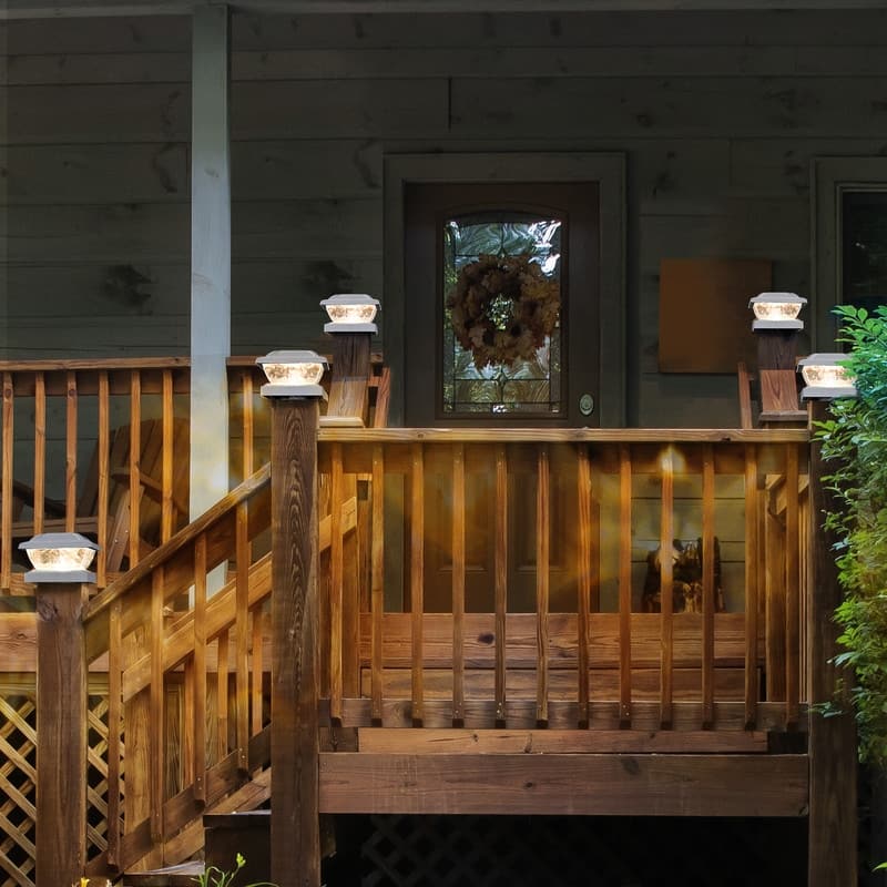 FKHouse 5×5 Outdoor Solar White Plastic Waterproof Post Cap Light, 2800K - 8 Pack