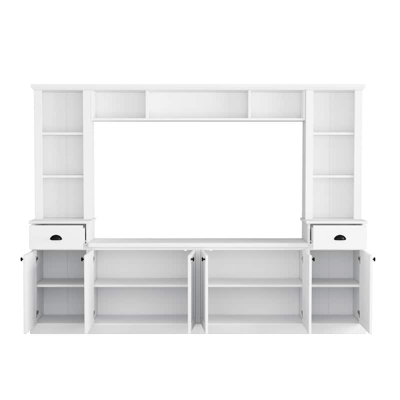 Minimalist Entertainment Wall Unit with Bridge for 75" TVs & Adjustable Shelves
