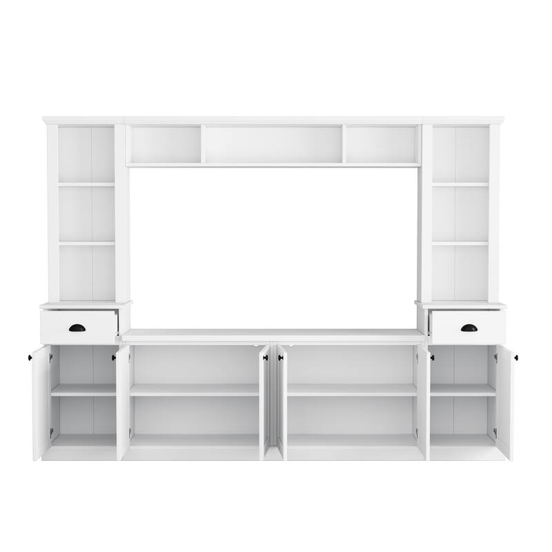Modern Wall Unit Set for TVs Up to 75" with Adjustable Bridge & Ample Storage - Includes Bookcase, Wine Rack & Display Case