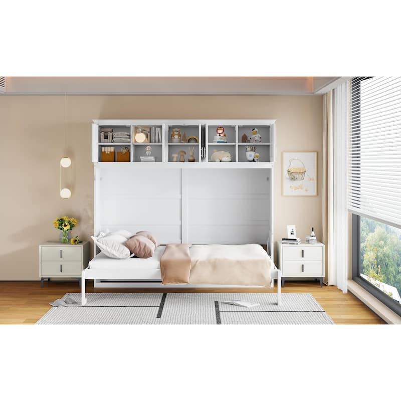 Queen Murphy Wall Bed with Top Cabinets Space Saving Design Easy Storage