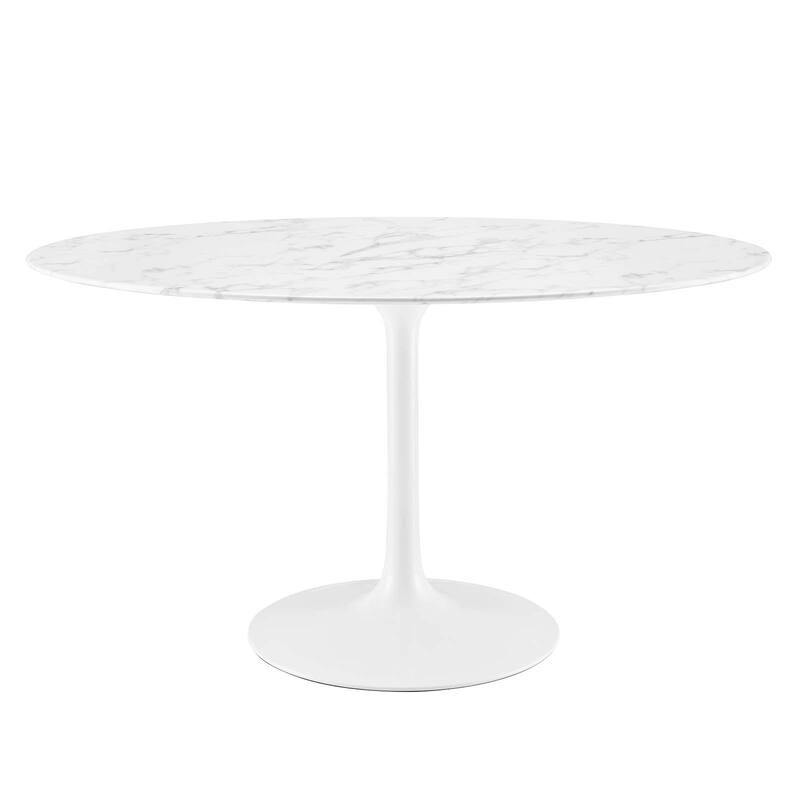 Oval Artificial Marble Dining Table - White